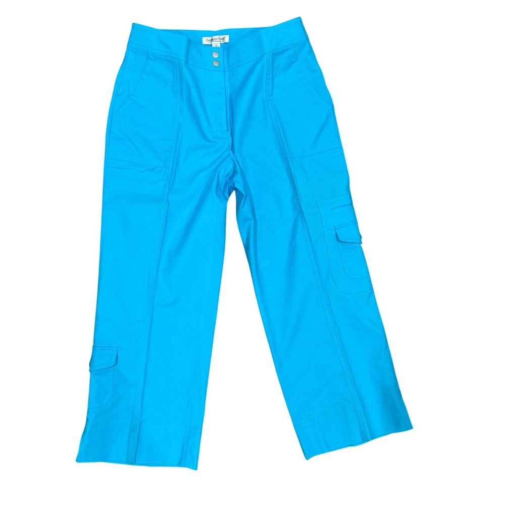 Coldwater Creek Womens Turquoise Blue Cargo Crop Pants Size‎ 6 Cotton Stretch